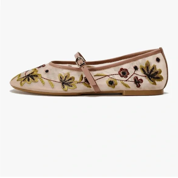 Embroidered Floral Mesh Ballet Flats - Picture 5 of 7